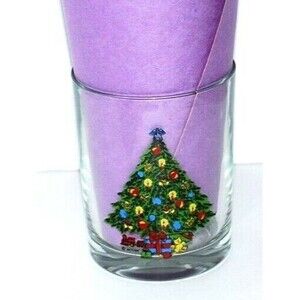 Vtg Action Industries Christmas Tree Old Fashioned Bar Tumbler